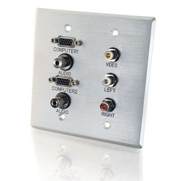 CABLES TO GO 40508 Double Gang (2) HD15 VGA + (2) 3.5mm + Composite Video + Stereo Audio Wall Plate
