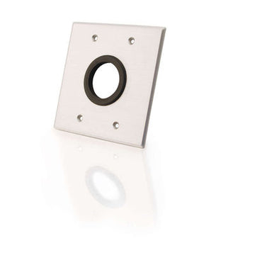 CABLES TO GO 40546 Double Gang 1.5in Grommet Wall Plate - Brushed Aluminum