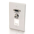 CABLES TO GO 40572 Single Gang HD15 + 3.5mm + (1) Keystone Wall Plate - Brushed Aluminum
