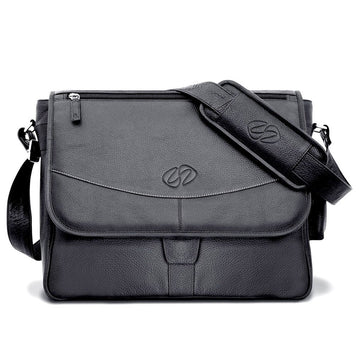 MAC-CASE LMB-BK Premium Leather Messenger Bag (Black)